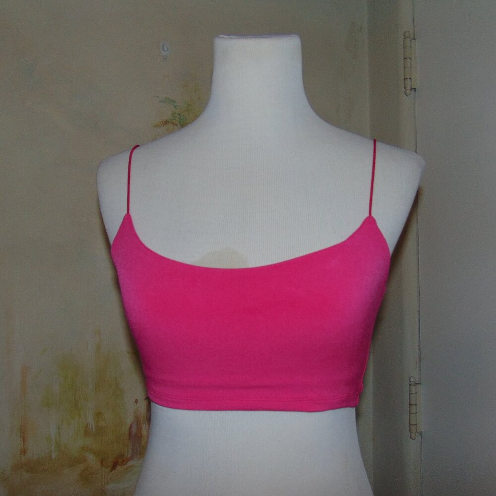 Leith Crop Camisole Top Bralette Spaghetti Strap Sexy Tank Pink Small Womens